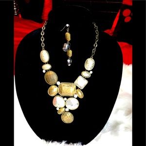 “EUC” ANTIQUED GOLD, SILVER & RHINESTONE NECKLACE